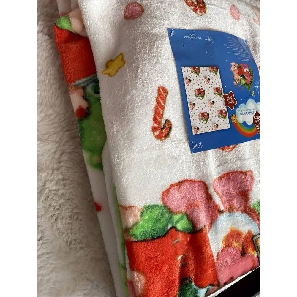 Care Bears Christmas Carols Holiday Tree Candy Cane Throw‎ Blanket 50” X 70” NEW